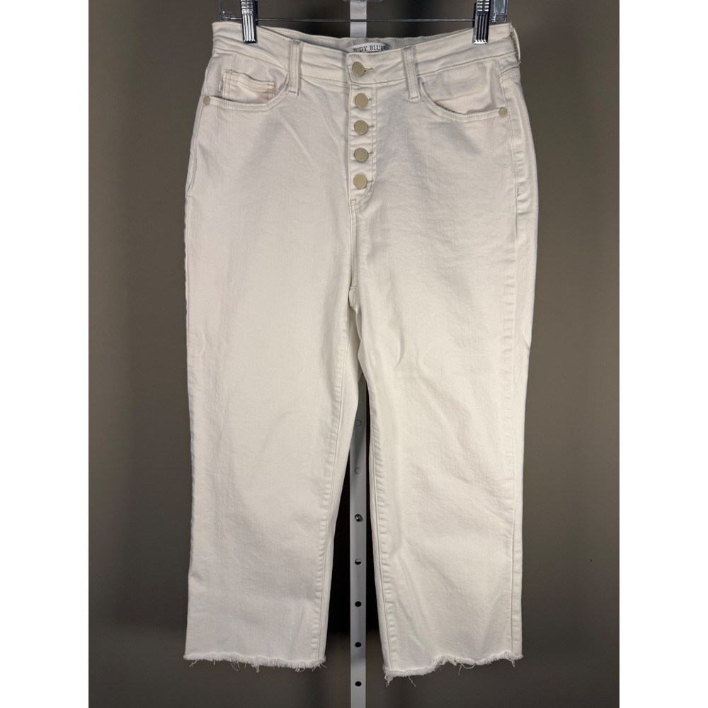 Judy Blue White Wide Leg Crop Jeans Raw Hem Button Fly Size 11/30 - Picture 2 of 7